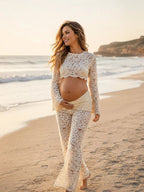 Apricot Chic Lace Backless Two Piece Maternity Top Pant for Maternity