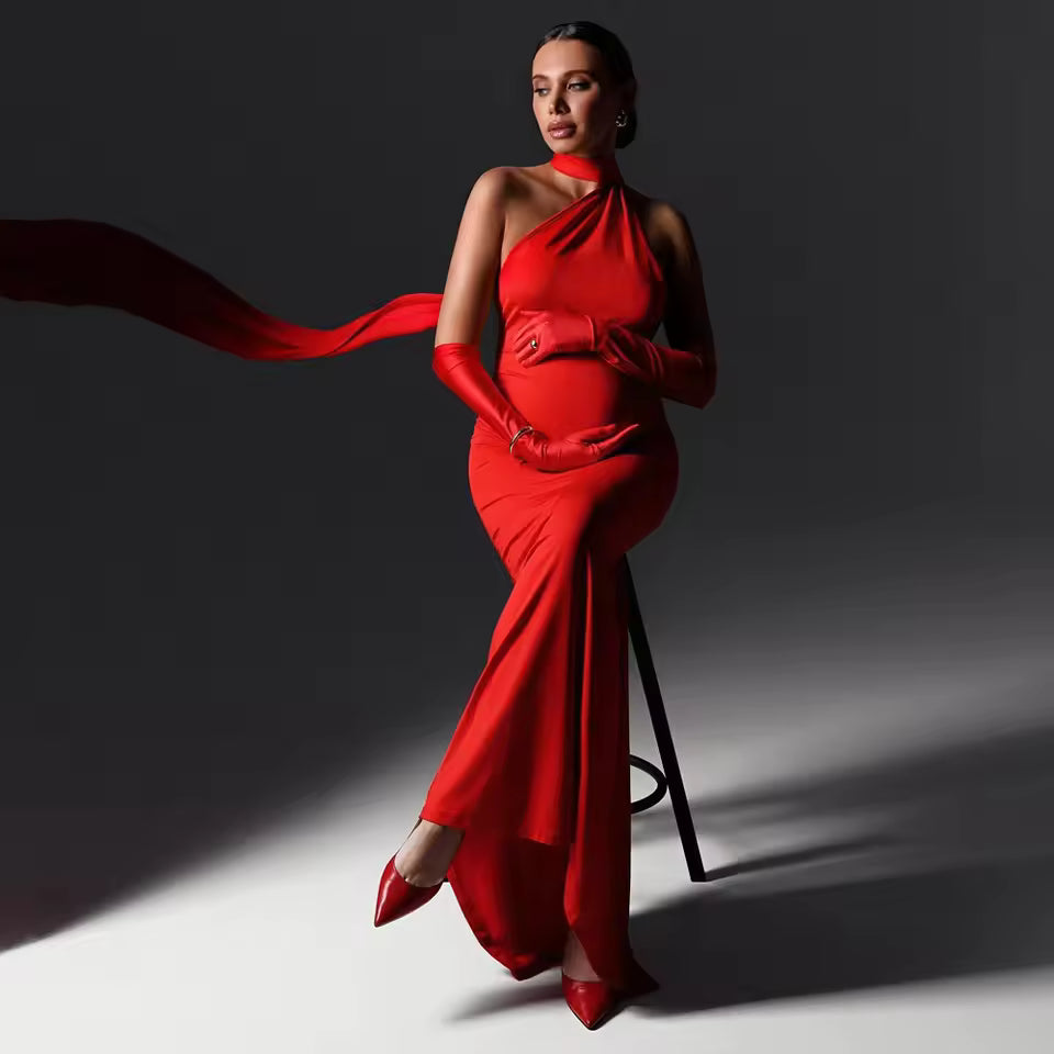 Elegant Backless Maternity Maxi Dress for Photoshoot - Momymoments