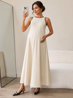 Maternity Summer Sleeveless Tank Maxi Dress – Loose A-Line Flowy Beach Dress with Contrast Trim - Momymoments
