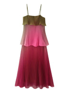 Multicolored Pleated Maternity Maxi Dress – Elegant Spaghetti Strap Tiered Flowy Gown for Photoshoot & Baby Shower