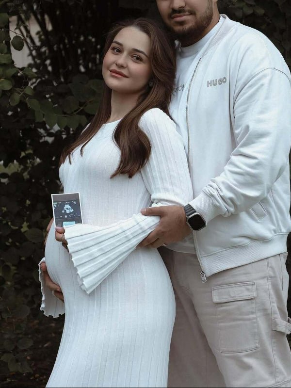 Solid Color Sashes Knit Lace-up High Waist Going Out Photoshoot Maternity Sweater Maxi Dress for Maternity