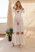 Off-Shoulder Vintage Floral Embroidered Maternity Dress for Photoshoot & Baby Shower - Momymoments
