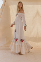 Off-ShoulderVintageFloralEmbroideredMaternityDress