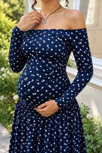 Comfortable Polka Dot Off-the-Shoulder Long Sleeve Maxi Dress Maternity Party & Baby Shower Dress