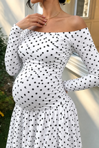 Comfortable Polka Dot Off-the-Shoulder Long Sleeve Maxi Dress Maternity Party & Baby Shower Dress