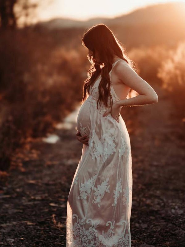 White Lace Boho Maxi Maternity Photoshoot Dress Outdoor And Beach Maternity Photography Gowns for Maternity