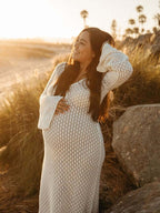 White Cut Out Backless Flare Sleeve Beach Cover Up Photoshoot Western Maternity Maxi Dress for Maternity