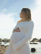 Solid Color Sashes Knit Lace-up High Waist Going Out Photoshoot Maternity Sweater Maxi Dress for Maternity