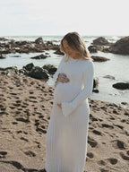 Solid Color Sashes Knit Lace-up High Waist Going Out Photoshoot Maternity Sweater Maxi Dress for Maternity