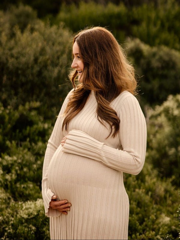 Solid Color Sashes Knit Lace-up High Waist Going Out Photoshoot Maternity Sweater Maxi Dress for Maternity