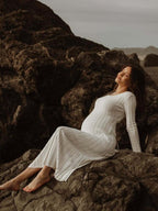 Solid Color Sashes Knit Lace-up High Waist Going Out Photoshoot Maternity Sweater Maxi Dress for Maternity