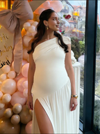White One Shoulder Ruched Side Slit Big Swing Maternity Maxi Dress for Maternity