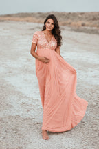 V-Neck Sequin Short Sleeve Maternity Photoshoot Dress - Momymoments