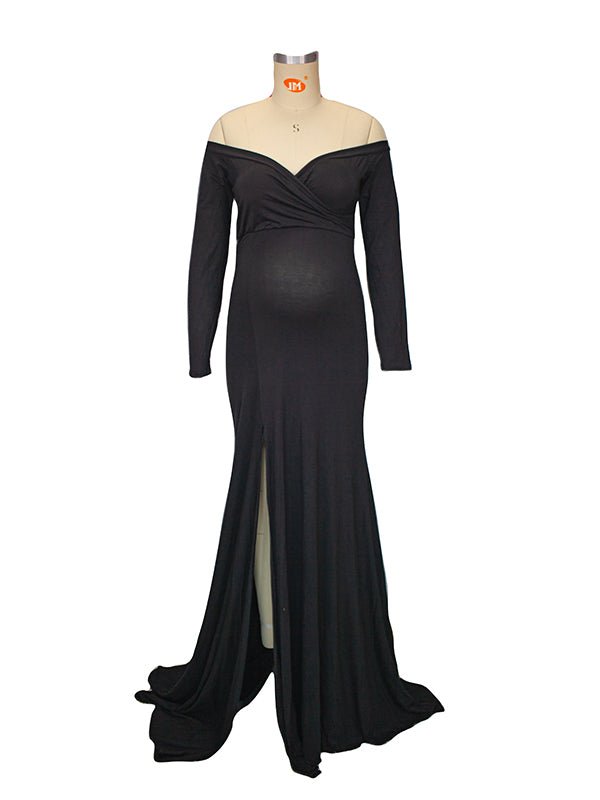Side Split Mermaid Off Shoulder Bodycon Photoshoot Maternity Maxi Dress for Maternity