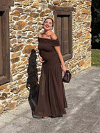 Chic Mesh Off Shoulder Draped Cocktail Maternity Maxi Dress for Maternity