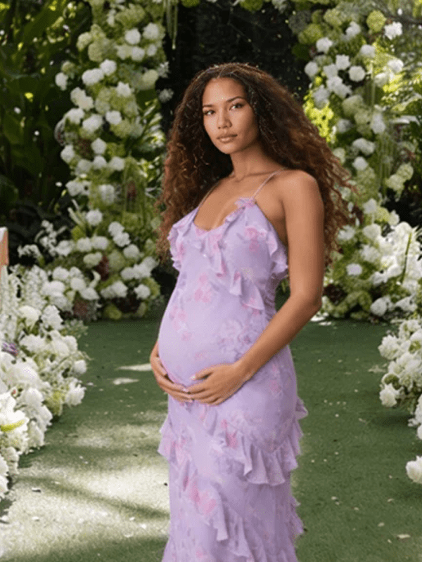 Ruffle Spaghetti Strap Falbala Irregular Backless Maternity Baby Shower Maxi Dress for Maternity