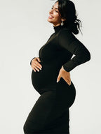 Solid Color High Neck Bodycon Mermaid Photoshoot Maternity Maxi Dress for Maternity