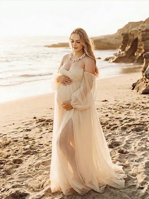 Grenadine Elegant Vacation Bohemian Off Shoulder Photoshoot Maternity Maxi Dress for Maternity