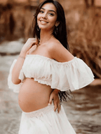 Solid Color Bohemian Off Shoulder Backless Ruffle 2 Piece Set Photoshoot Maternity Maxi Dress for Maternity