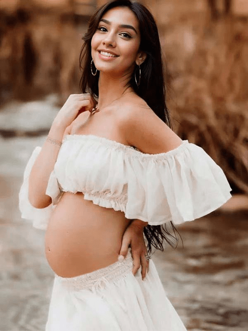Solid Color Bohemian Off Shoulder Backless Ruffle 2 Piece Set Photoshoot Maternity Maxi Dress for Maternity
