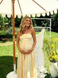 Striped Spaghetti Straps Backless Maternity Photoshoot Midi Dress for Maternity