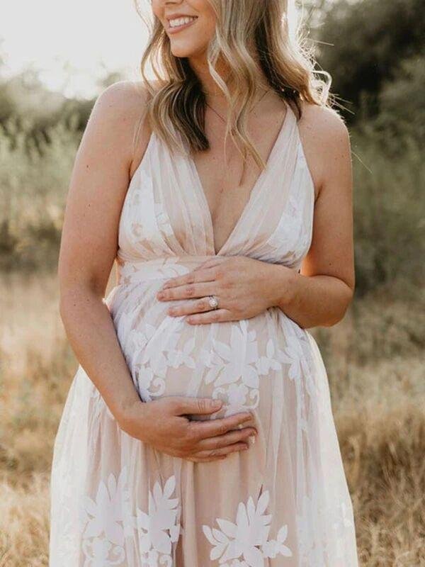 White Lace Boho Maxi Maternity Photoshoot Dress Outdoor And Beach Maternity Photography Gowns for Maternity
