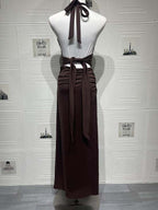 Pink Halter Neck Backless Ruched Tie Back Maternity Baby Shower Maxi Dress for Maternity