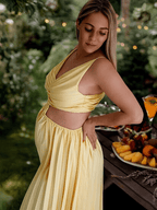Pleated Cut Out Big Swing Elegant Maternity Maxi Dress for Maternity