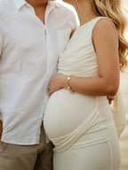 Chic Apricot Side Slit Ruched Knot Backless Side Draped Photoshoot Maternity Maxi Dress for Maternity