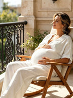 White Deep V Splicing Plus Size Maternity Photoshoot Suit for Maternity