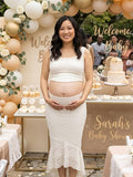 White Lace Backless Lace Up Two Piece Maternity Baby Shower Maxi Dress for Maternity