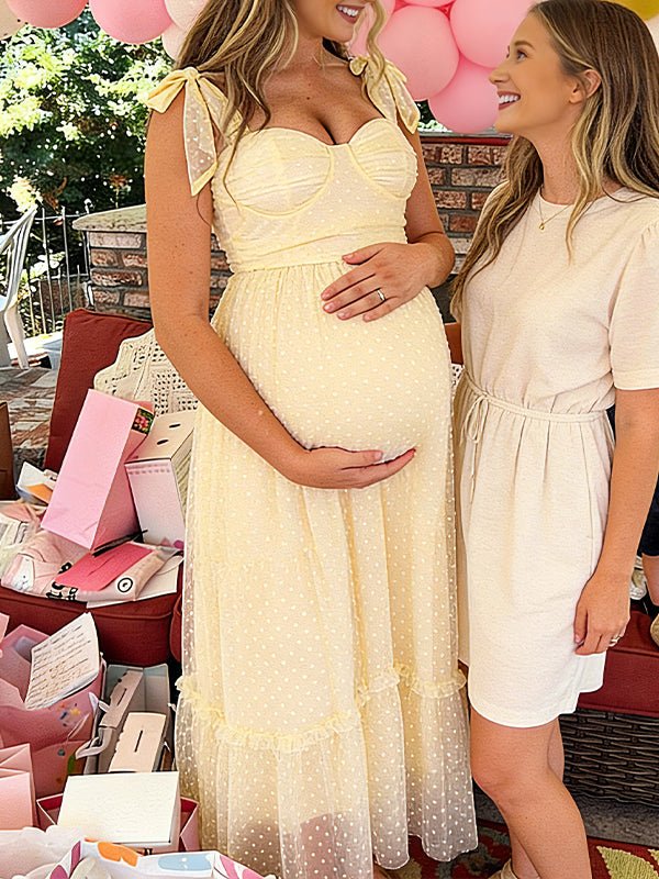 Polka Dot Ruffle Photoshoot Maternity Maxi Dress for Maternity