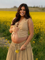 Western Boho 2 Piece Lace Tie-up Ruched Eyelet Embroidery Photoshoot Maternity Maxi Dress for Maternity