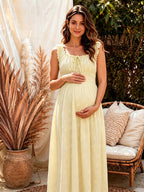 Chic Yellow Falbala Shirring A-line Photoshoot Maternity Maxi Dress for Maternity