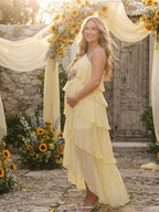 Halter Neck Ruffle Backless Falbala Lace Up Maternity Baby Shower Maxi Dress for Maternity