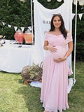 Pink Cross Chest Ruched Sheer Maternity Baby Shower Maxi Dress for Maternity