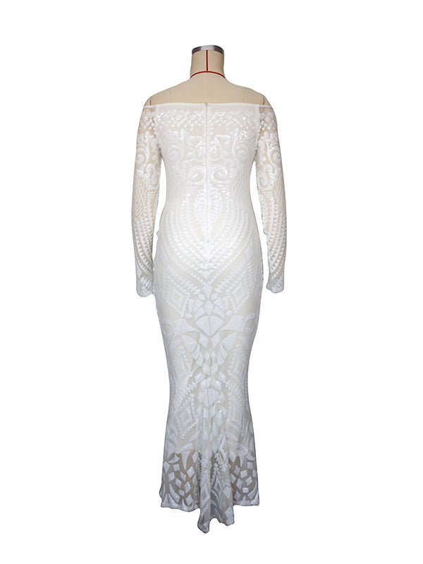 White Lace Sequin Off Shoulder Mermaid Bodycon Wedding Gown Baby Shower Elegant Foamal Maternity Photoshoot Maxi Dress for Maternity