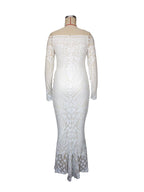 White Lace Sequin Off Shoulder Mermaid Bodycon Wedding Gown Baby Shower Elegant Foamal Maternity Photoshoot Maxi Dress for Maternity