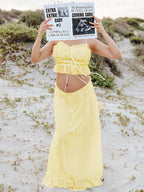 Yellow Ruffle Ruched Lace-up Cami Big Swing Two Piece Set Maternity Maxi Dress for Maternity