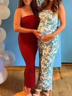 Blue Print Sheer Grenadine Maternity Baby Shower Maxi Dress for Maternity