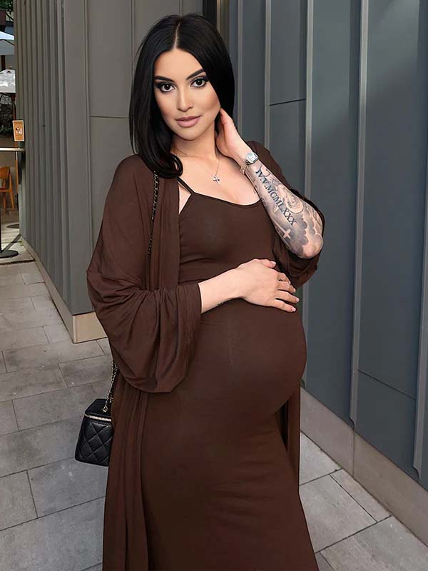 Knit Tank Long Cardigan Two Piece Maternity Photoshoot Maxi Dress for Maternity