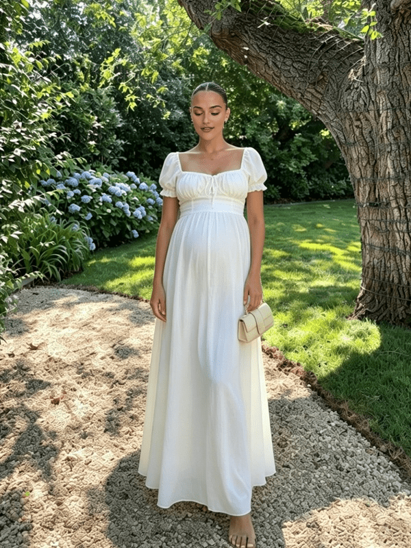 Ruffle Ruched Lace-up Big Swing Boho Western Maternity Maxi Dress for Maternity