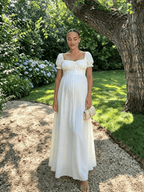 Ruffle Ruched Lace-up Big Swing Boho Western Maternity Maxi Dress for Maternity