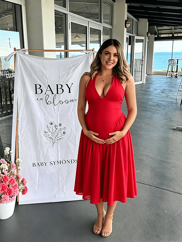 A-line Halter Neck Deep V Elegant Maternity Baby Shower Maxi Dress for Maternity