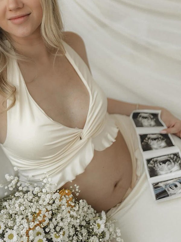 Apricot Halter Lace-up Two Piece Bodycon Mermaid Photoshoot Maternity Maxi Dress for Maternity