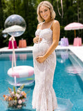 White Lace Corset Spaghetti Straps Mermaid Bodycon Elegant Cocktail Party Maternity Baby Shower Maxi Dress for Maternity