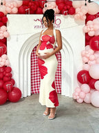Flowers Halter Neck Open Back Maternity Baby Shower Maxi Dress for Maternity