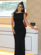 Chic Studded Cascading Ruffle Irregular Side Draped Baby Shower Cocktail Maternity Maxi Dress for Maternity