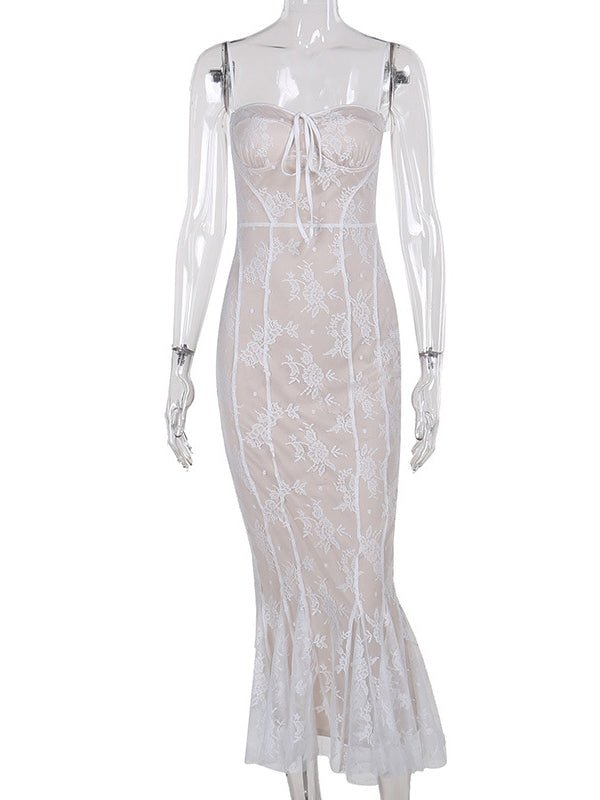 White Lace Corset Spaghetti Straps Mermaid Bodycon Elegant Cocktail Party Maternity Baby Shower Maxi Dress for Maternity