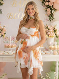 Orange Floral Cascading Ruffle Irregular Backless Stars Vacation Maternity Mini Dress for Maternity